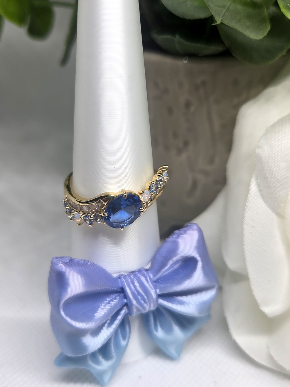 BP Blue Quartz Oval CZ and Accent Stones On Gold Plating